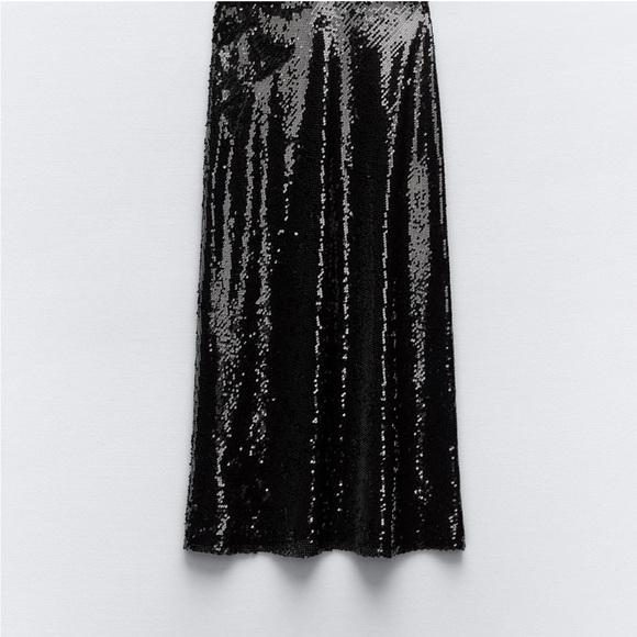 Zara NWT Black Sequin Midi Skirt size M - Picture 5 of 7